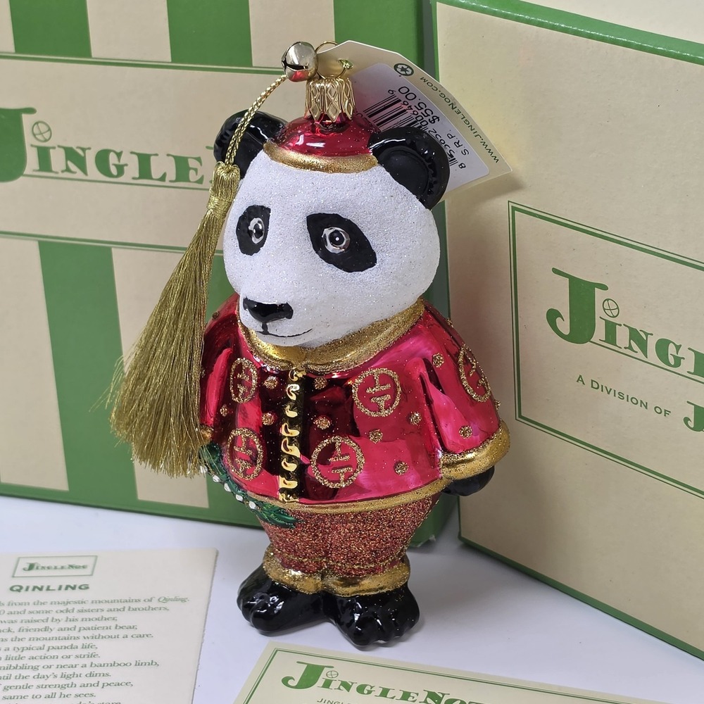 NIB JingleNog Qinling Panda Ornament #80437 Hand Blown & Painted in Poland - Picture 2 of 16